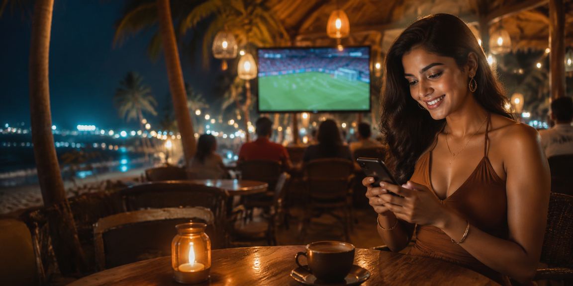 Goa beach view with sports betting advertisement