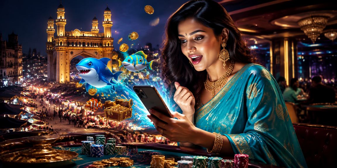 Hyderabad Charminar area with colorful festival and gaming advertisement