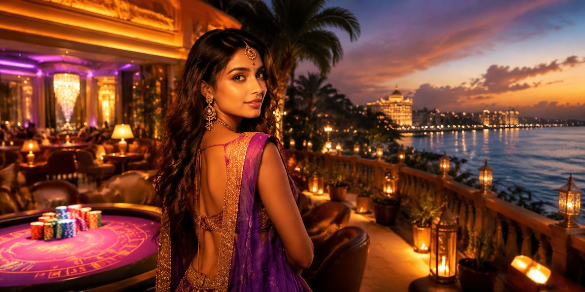 Night market scene in India with dice game advertisement