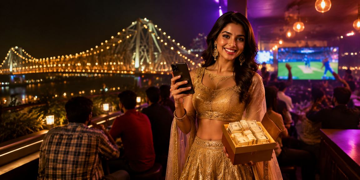 Indian woman placing cricket bet using mobile app in Kolkata